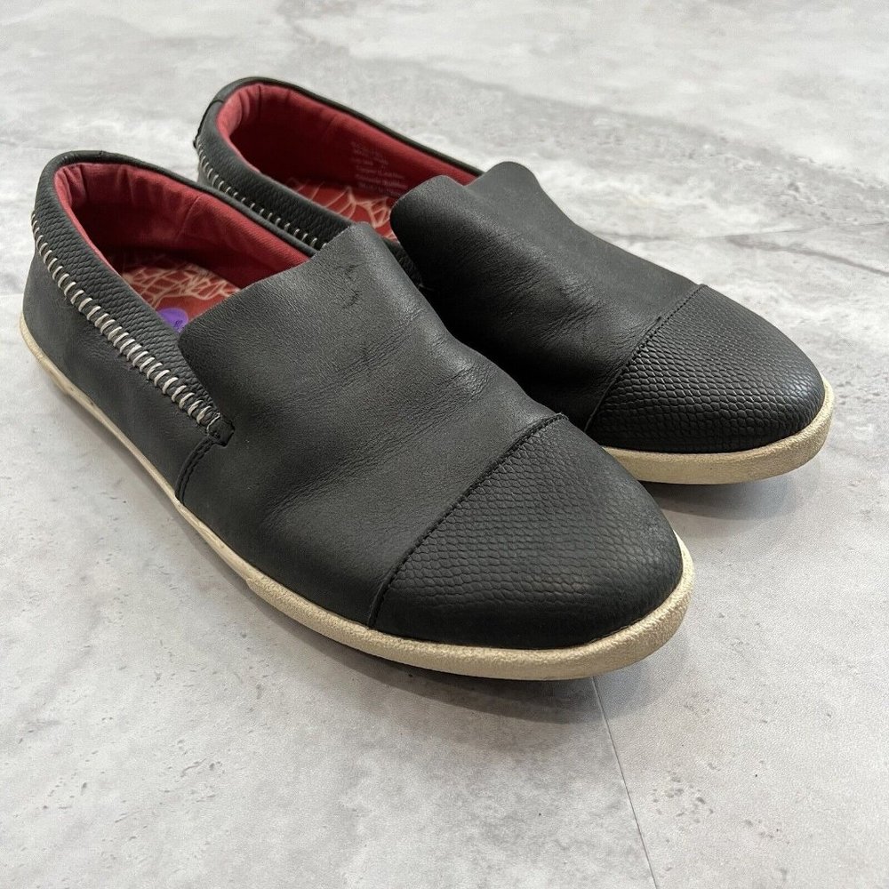 Olukai Alohi Black Leather Cap Toe Shoe Boat Beach Slip On Size 8‎ Slip On